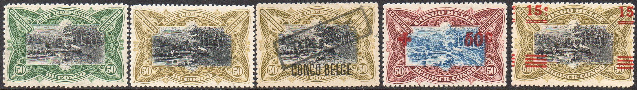 Belgian Congo Belge 50c Mols train on bridge